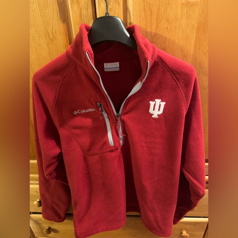 Columbia Red Fleece Pullover with Label Detail